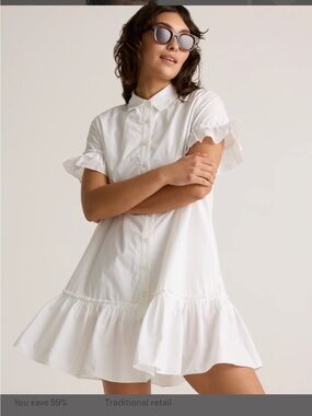 Quince Organic Cotton Poplin Ruffle Shirt Dress, NWT, M
